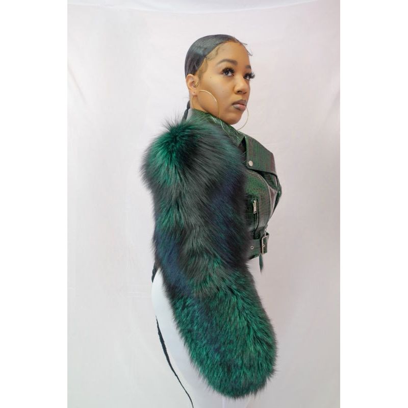 Foxy Fur Biker Jacket (Forest Green) The Fashion bar
